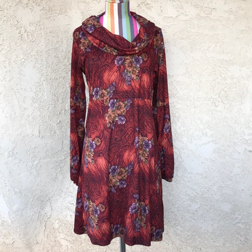 Long Sleeve Floral Print Dress 0077